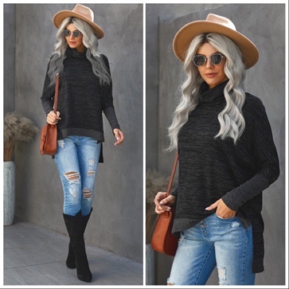 NEW‼️Black Turtleneck Bat Sleeve Tunic - sweater - Picture 3 of 9